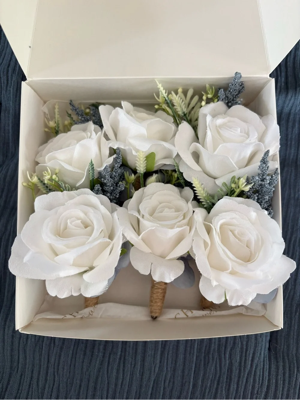 White Artificial Rose Boutonniere Set